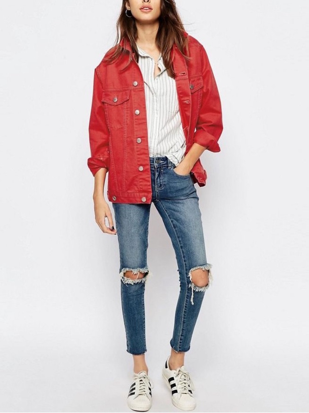 Zara Red Denim Overshirt Jacket Relaxed Fit Small Shacket Y2K